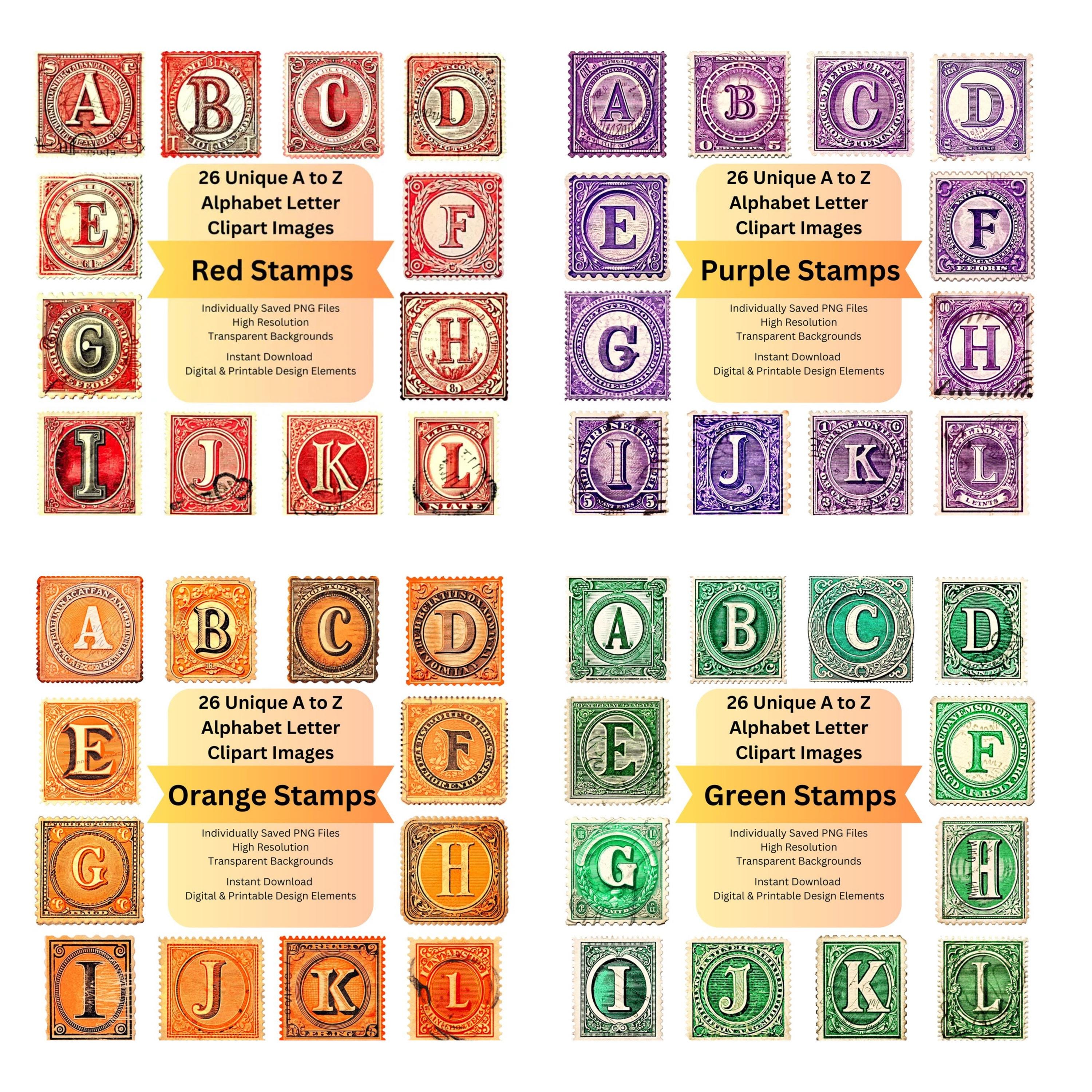 Postsage Signs For Letters Vintage Postage Stamp Clipart Alphabet: 260 PNG Letters (digital ...