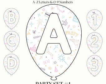 Balloon Letters, Numbers & Symbols Bundle | Clipart Party Fonts | PNG Alphabet Initials | Transparent Lettering for Cricut Crafts