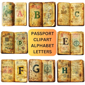 Passeport Clipart lettres de l'alphabet | Voyage du monde PNG | Journal de voyage imprimable et numérique, album de voyage, polices Cricut, clipart vacances