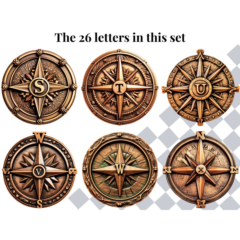 Vintage Compass Alphabet Letter Clipart | Bronze Travel Ephemera PNG ...
