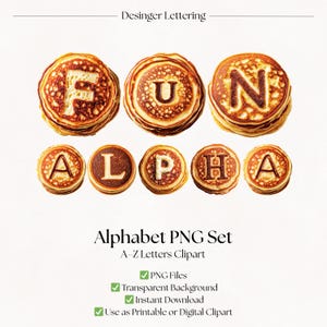 パンケーキのクリップアートアルファベット文字 | PNG食品画像 | デジタルダウンロード楽しいフォント