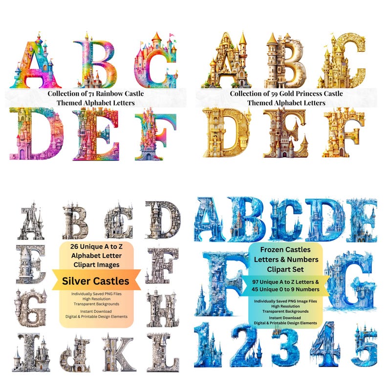 Castle Clipart Alphabet Letters: Fantasy PNG Bundle (digital Download ...