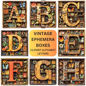 Vintage Ephemera Dekorative Buchstaben für Fancy Alphabet Clip Art PNG. Druckbare und digitale Dateien für Junk Journals, Scrapbooking & Crafting