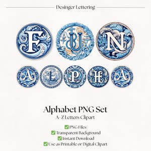 Nautical PNG Alphabet Clipart | Blue & White Sailing Letters | Ocean Typography (Digital Download) image 1