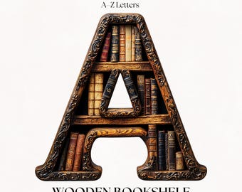 Hölzernes Bücherregal Alphabet PNG-Bilder | Vintage Bibliothek und Buch Clipart Buchstaben | Digitaler Download