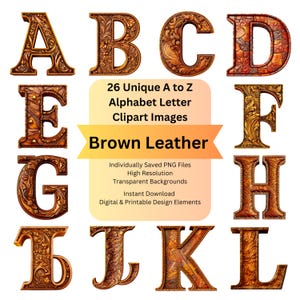 Brown Leather Clipart Alphabet Letters PNG Files for Digital Download, Scrapbooking Vintage Ephemera Junk Journal, DIY Cricut Art and Crafts