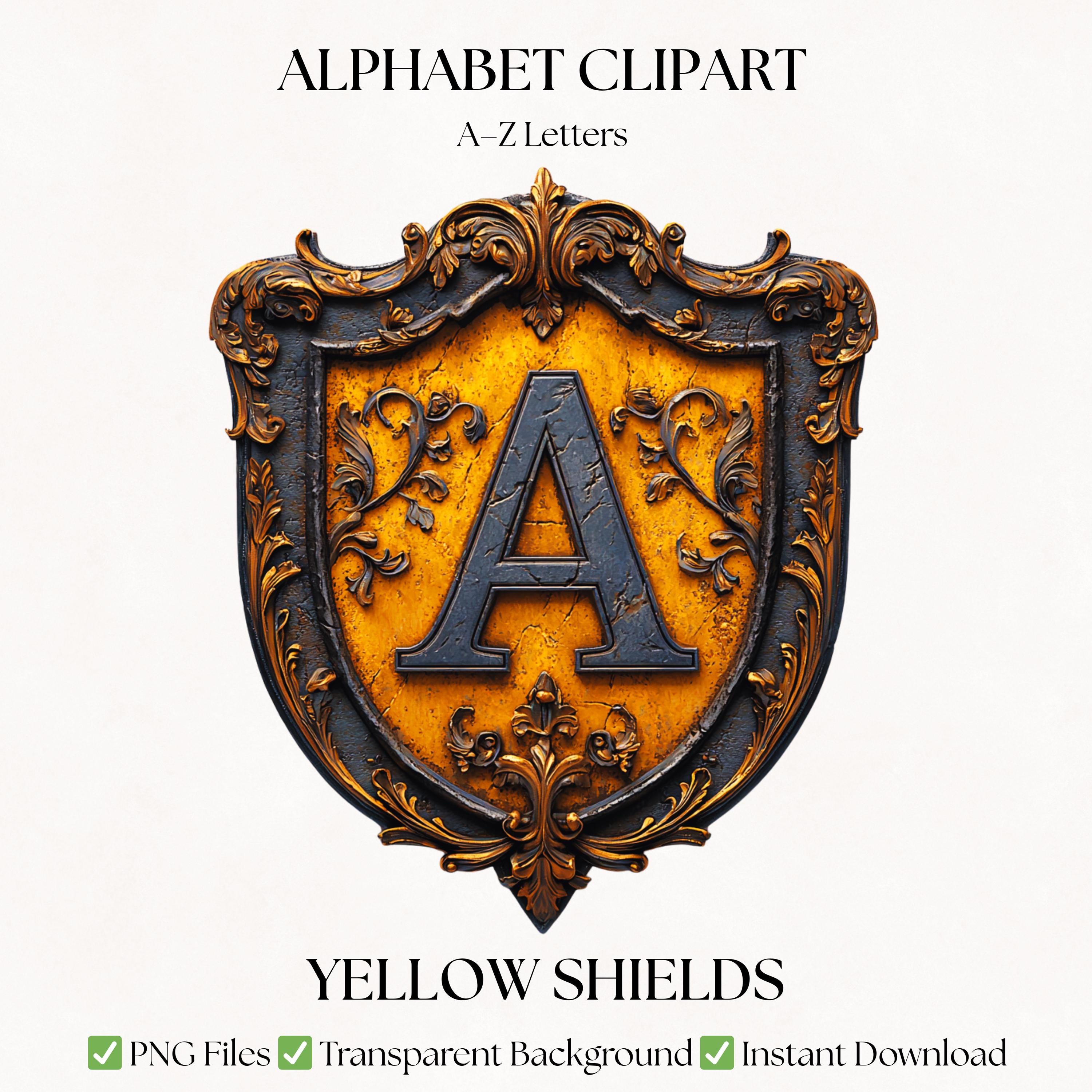 Shield Type Lettering Shield PNG Clipart Alphabet Letters | Yellow Medieval Font | Fantasy ...