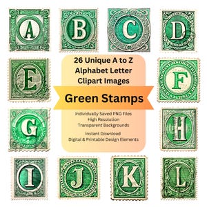 Postage Stamp Clipart Alphabet Letters PNG Files for Digital Download, Scrapbooking Vintage Ephemera, Junk Journal, Cricut Crafts, Decoupage