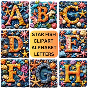 Star Fisch Clipart Alphabet Buchstaben zum druckbare digitale Nutzung ABC Clipart Meer Tier Alphabet, große Wand Buchstaben Ozean Thema Banner & Schilder