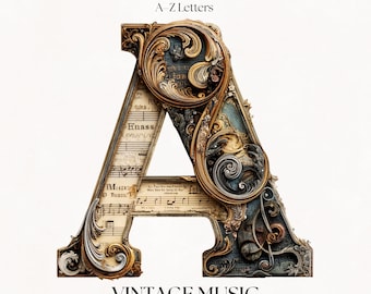 Music Clipart Alphabet Letters | Retro Musical Font PNG Files | Digital Download Typography