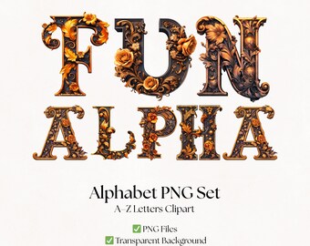 Gothic Clipart Letters | Gold Floral Alphabet Font Images | Vintage Typography | Digital Download