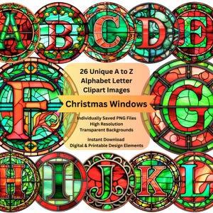 Christmas Clipart Alphabet Letters PNG Files for Stained Glass Digital Download, Scrapbooking Ephemera Goth Junk Journal, DIY Cricut Crafts