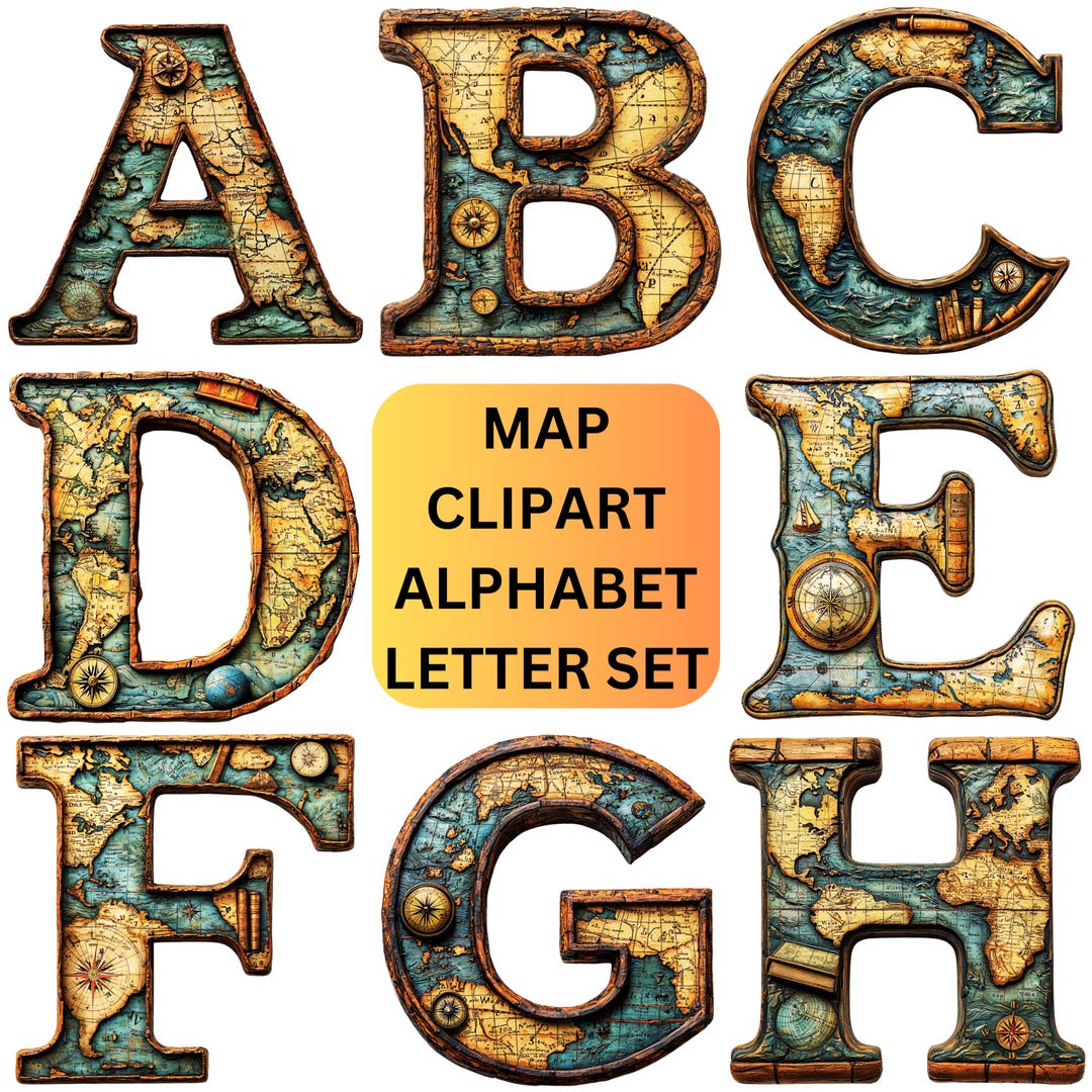 Map Clipart Image Alphabet Letters for Geography Classroom Décor ...