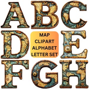 Kaart clipartafbeelding alfabetletters voor aardrijkskunde klas inrichting decoratie, afdrukbare PNG clip art bundel, downloadbare clipart wereldkaarten