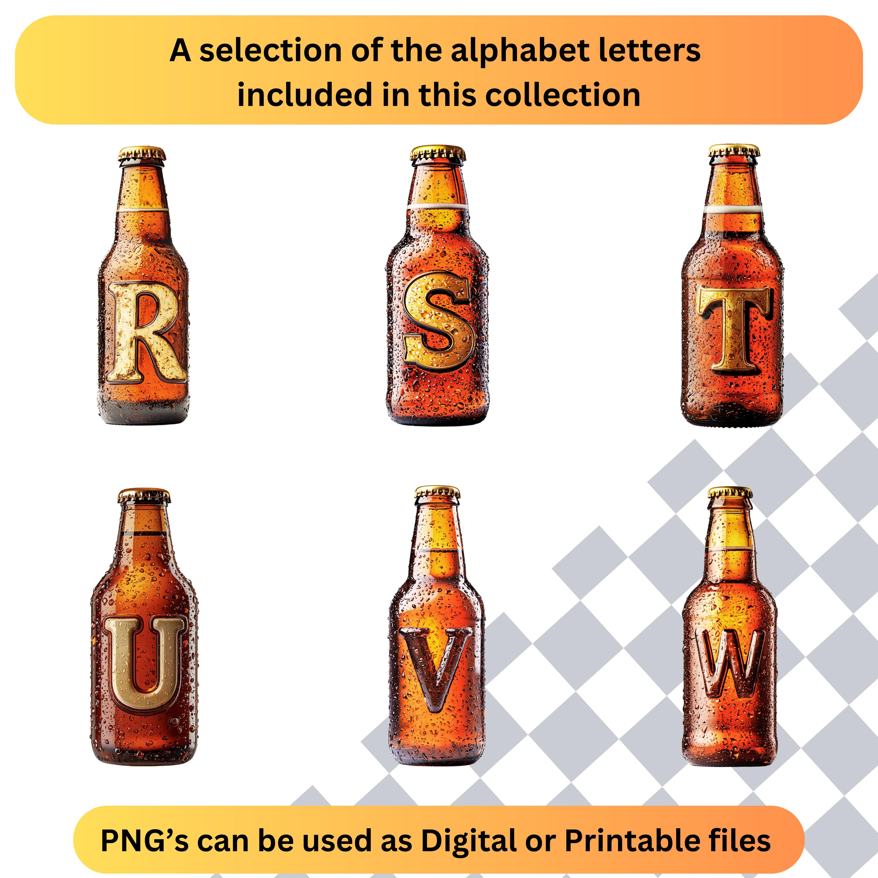 Beer Bottle Alphabet Clipart Images | Vintage Alcohol PNG Letters ...