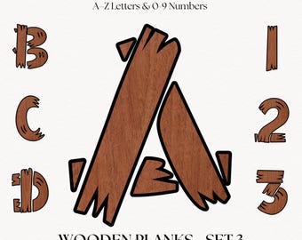 Rustic Wood Letters & Numbers | Wooden Alphabet Clipart Bundle | Monogram Initials | Digital Download