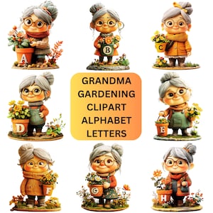Alfabeto digital de abuelas para manualidades, scrapbooking, tarjetas, regalos e imprimibles.