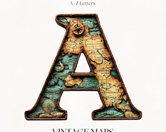 Map Alphabet Clipart | PNG Letter Set for Classroom Decor & Travel Journals | Digital Download