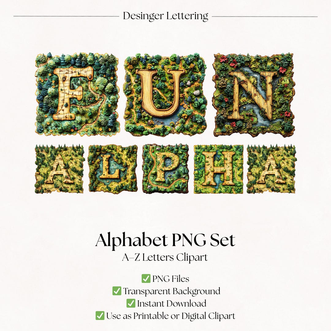 Letter Map Design PNG Alphabet Letters | Map Themed Clipart Fonts | Fun Nature Typography ...