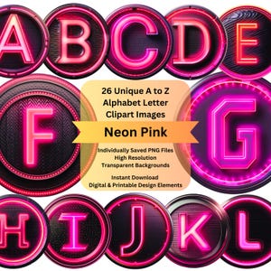Neon Pink Alphabet Clipart: PNG Letter Stickers for DIY Monograms (Digital Download)