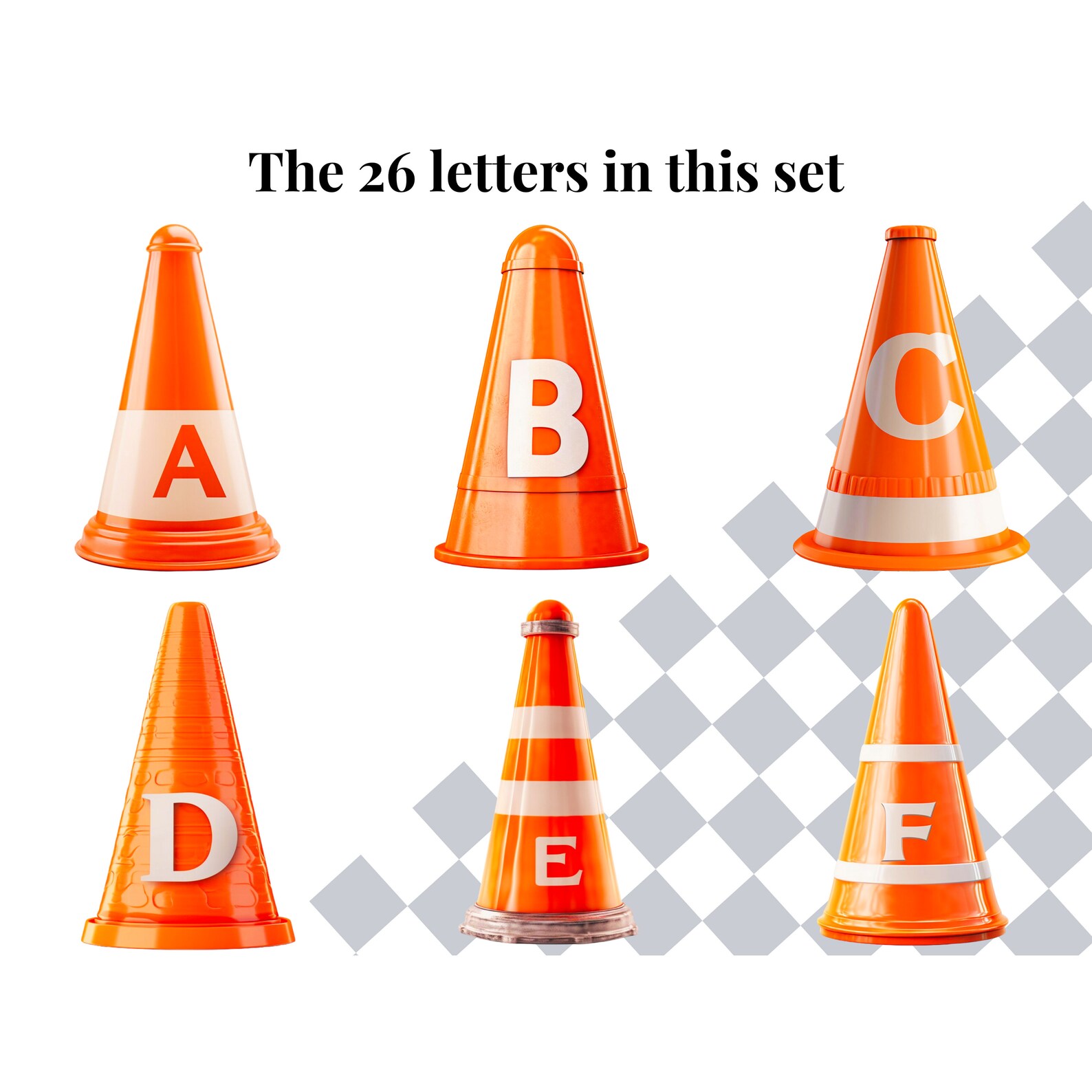 Traffic Cone Lettering Traffic Cone Clipart Alphabet Letters PNG File for Construction Digital ...