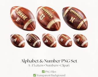 Football Alphabet Clipart: Gridiron Letters & Numbers (PNG Digital Download)