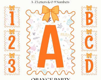 PNG Letters & Numbers Bundle | Digital Download Clipart Alphabet Lettering | Celebration Typography | Orange Fonts