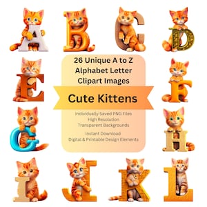 Cat Digital Clipart Alphabet Letters PNG for Cute Fonts for Cricut, Instant Download Commercial Use Design Elements, DIY Arts and Crafts