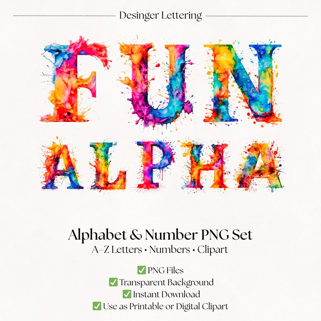 Watercolor Clipart Alphabet Letters | PNG Rainbow Fonts | Bright ...