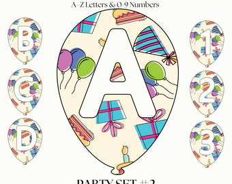 Balloon Alphabet Letters, Numbers & Symbols | PNG Birthday Party Lettering | Transparent Clipart Font Set | Monogram Initials