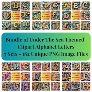 Under The Sea Bundle Alphabet Letter PNG Clipart | Cute Sea Animal Alphabet Letters Clip Art | Digital and Printable Ocean Creatures Font