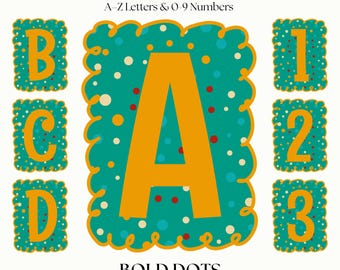 Bold Dots Font Set | Clipart Letters & Numbers | Decorative Alphabet Lettering | PNG Orange Green Monogram Initials | Cricut Printable Alpha