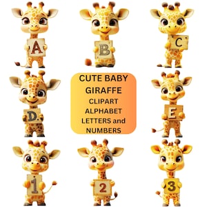 Letras del alfabeto de animales para jirafas, imágenes prediseñadas de animales de safari, imágenes prediseñadas de animales del zoológico PNG, siluetas de Cricut imprimibles y digitales para hacer tú mismo.