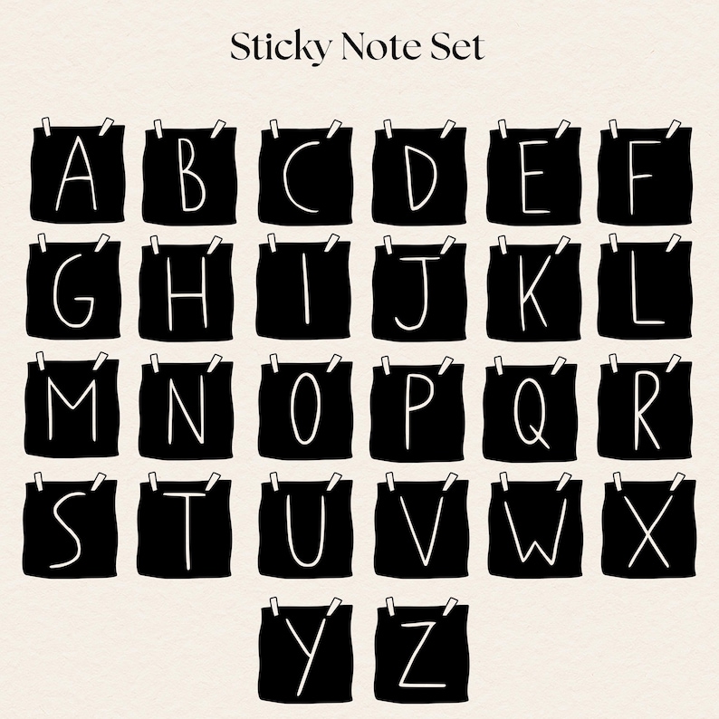 Sticky Chart Letters Sticky Note Alphabet Letters PNG – A to Z Uppercase Decorative Font ...