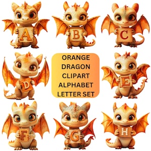 Oranges Drachen Alphabet PNG digitaler Download, Alphabet Bundle, Drachen Buchstabe PNG, Alphabet Schrift PNG Buchstaben zur digitalen und druckbaren Verwendung