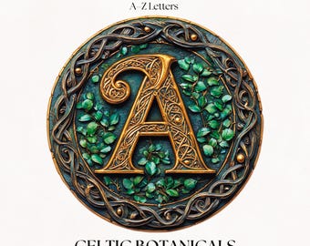 Celtic Clipart Alphabet Letters | PNG Irish Botanical Fonts | Circle Typography | Digital Download