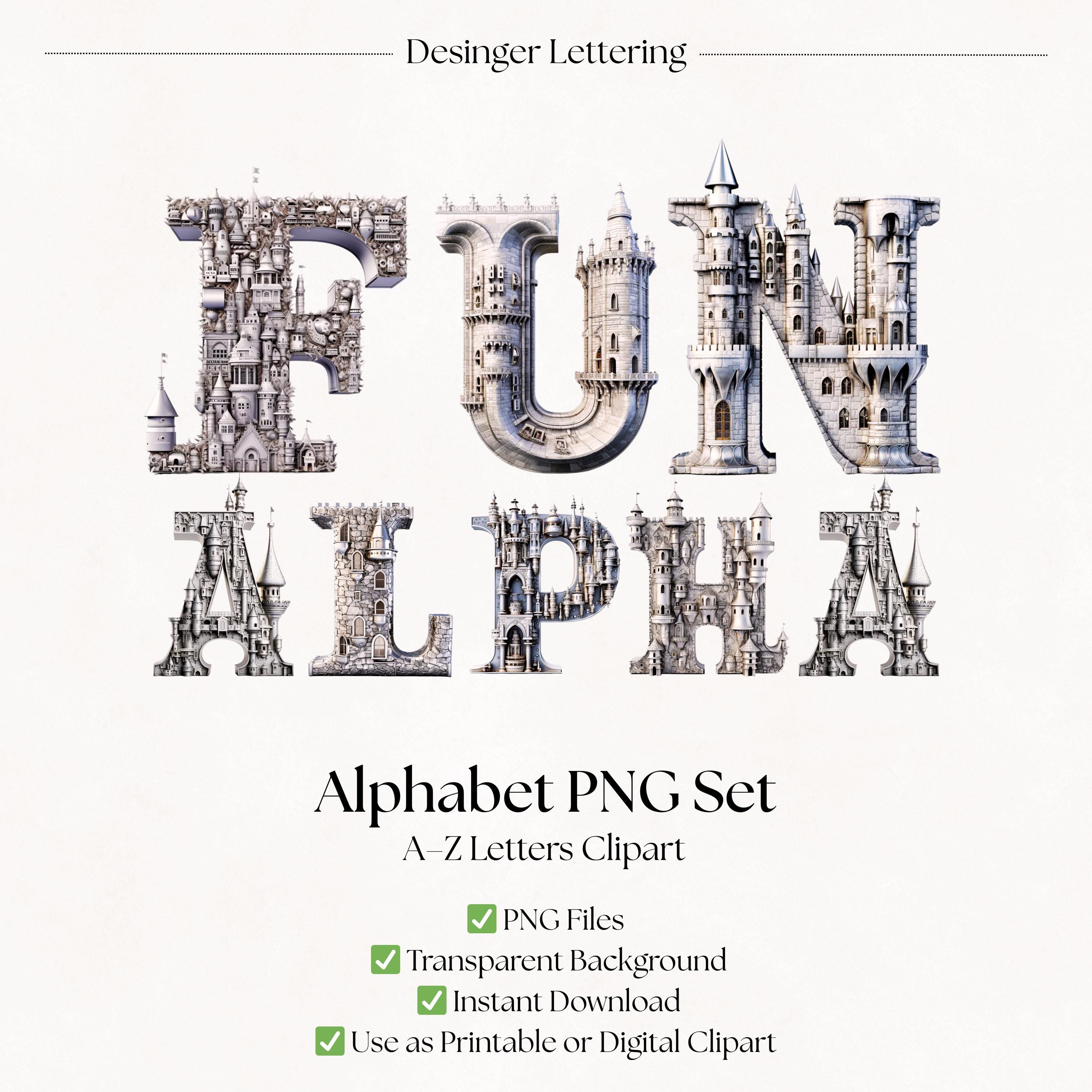 Castle Clipart Alphabet Letters | Silver PNG Decorative Fonts ...