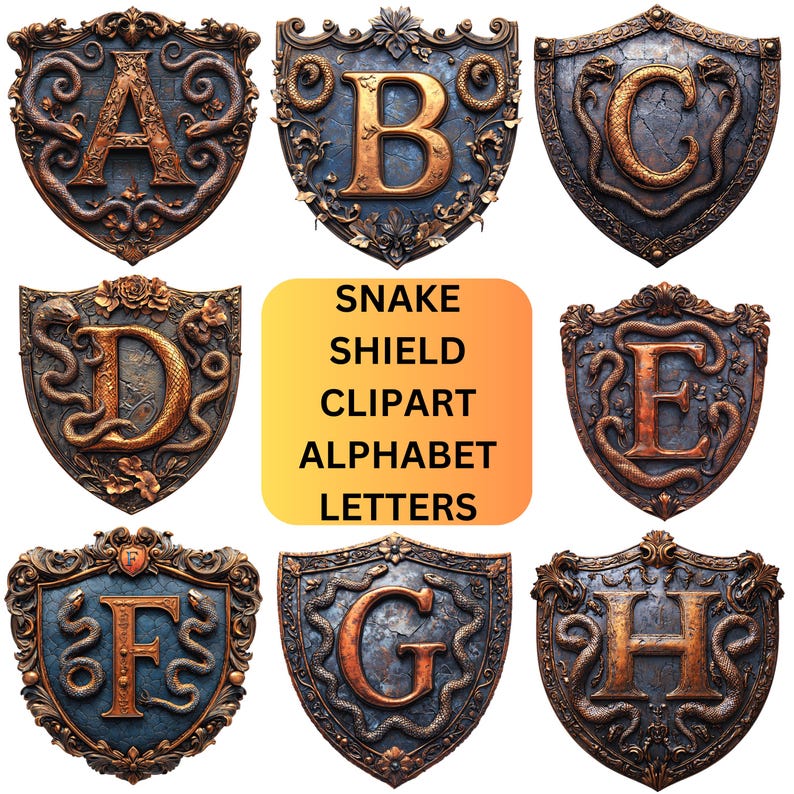 Snake Shield Pattern Snake Clipart Alphabet Letters | Medieval Shield PNG Typography Design ...