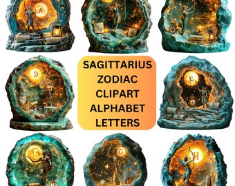 Sagittarius Clipart Alphabet: Celestial Zodiac PNG Letters