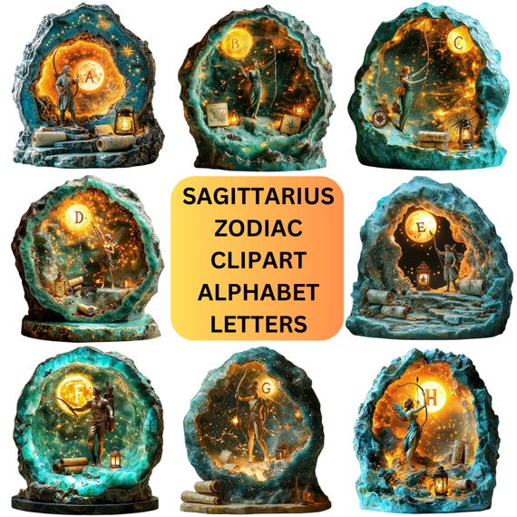 Sagittarius Clipart Alphabet: Celestial Zodiac PNG Letters