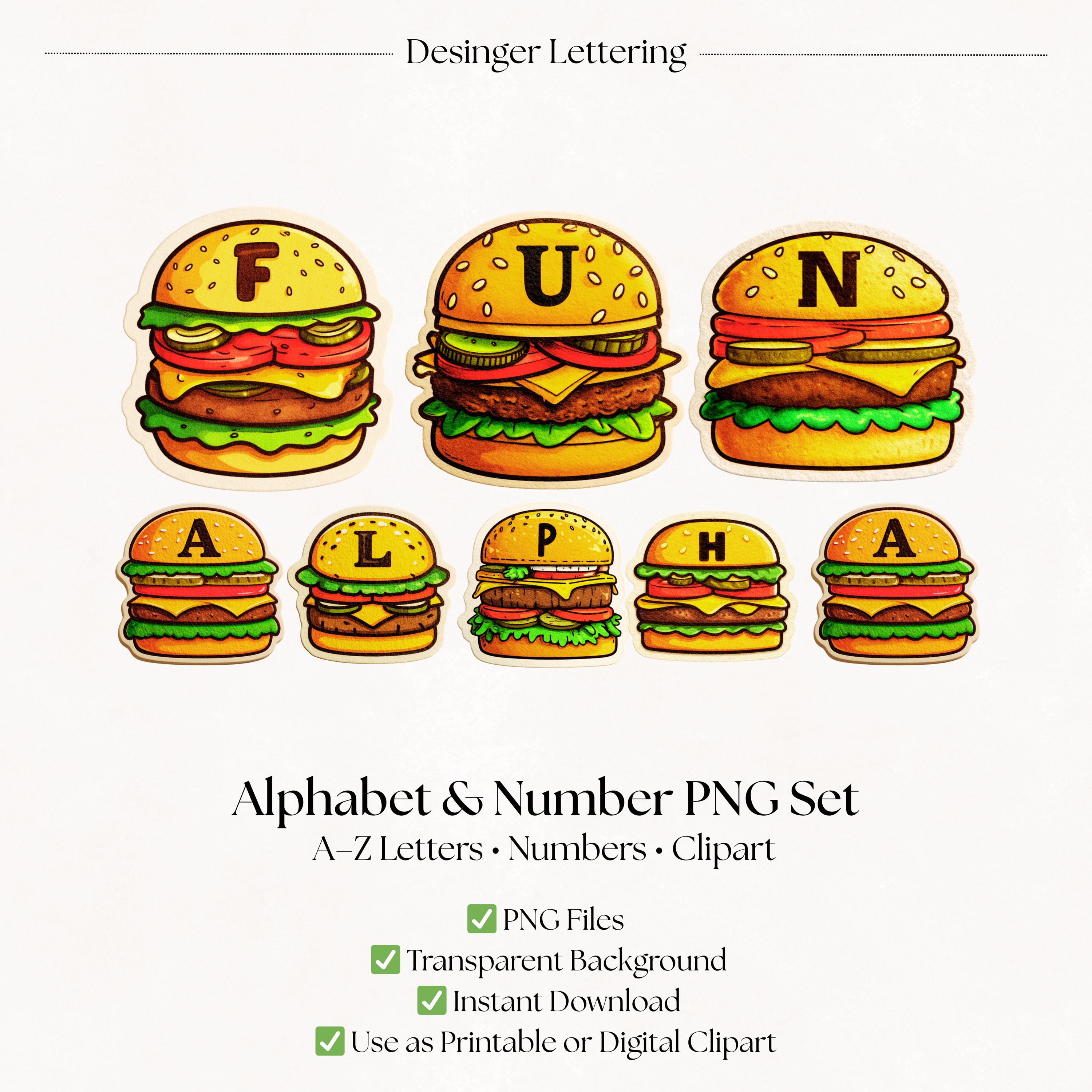 ハンバーガーのアルファベットPNGクリップアート | クラフト用
