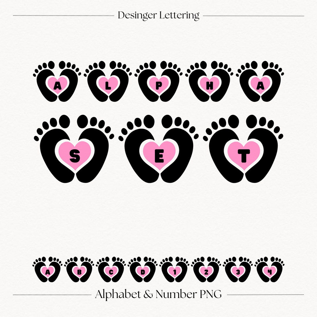 Baby Feet Alphabet PNG, Pink Heart Font Letters & Numbers, Nursery ...