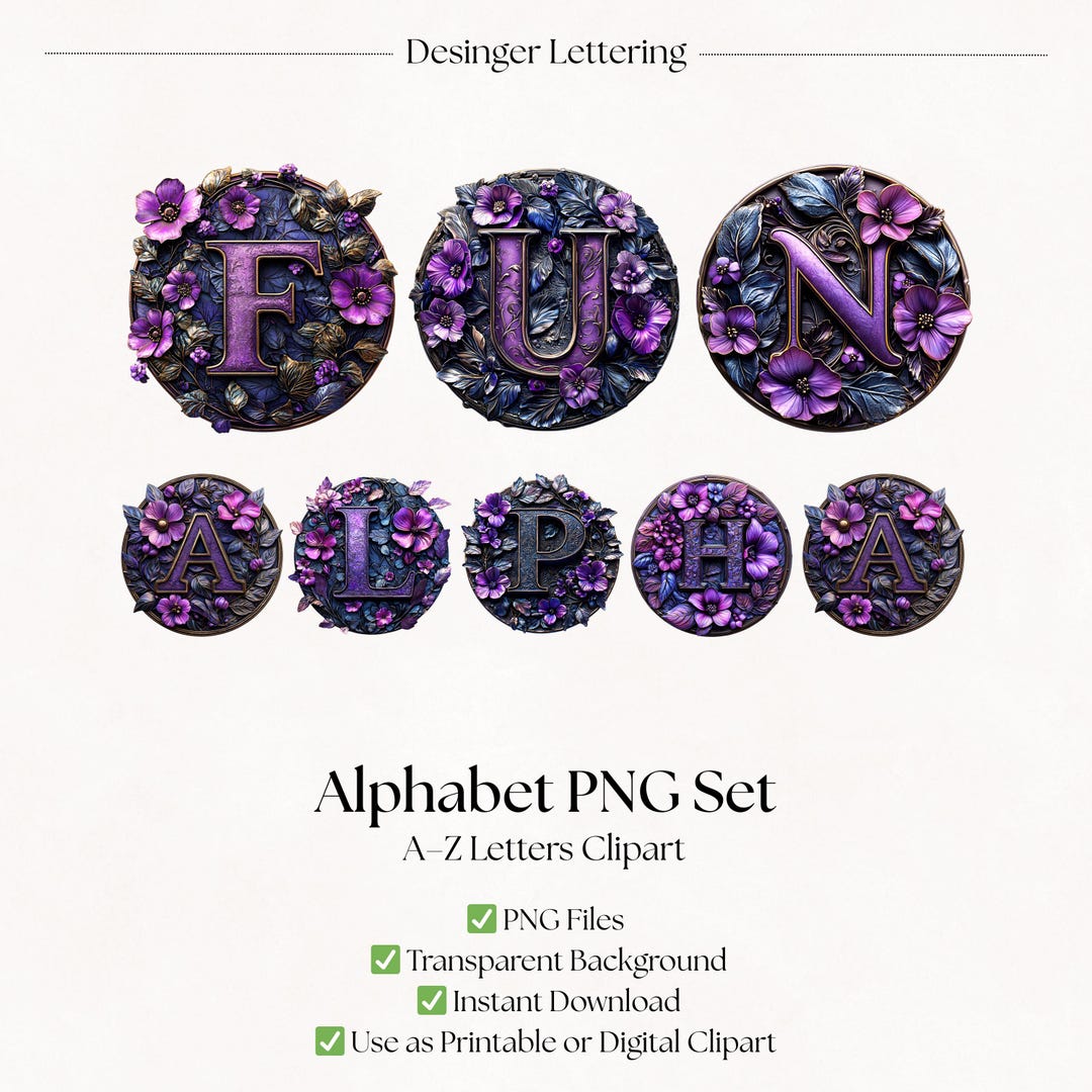 Clipart Alphabet Letters | Floral PNG Images | Purple Flower Fonts ...