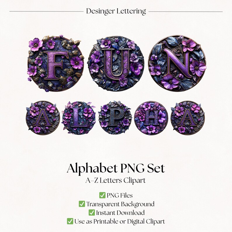 Clipart Alphabet Letters | Floral PNG Images | Purple Flower Fonts ...