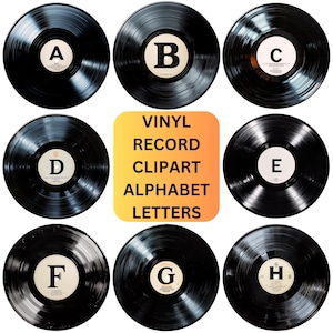 Schallplatten-Clipart - Alphabet Buchstaben - Retro-Musik inspirierte PNG-Bundle für DIY-Namensschilder, Scrapbooks, Journals, Printable & Digital Crafts