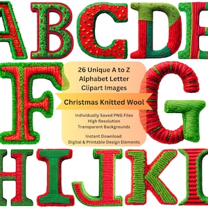 Clipart Alphabet Letters Christmas PNG Images | Printable Alphabet Letters | Digital Alphabet Letters | Christmas Clip Art Alphabet Font Set