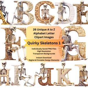 Skeleton PNG Alphabet Letters for Halloween Clipart Bundle, Skeleton Art Iron on Transfer, Radiology Shirt, Radiologist Mug Gift for Doctors