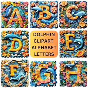Delphin Clipart ABC Buchstaben | Unter dem Meer Alphabet PNG Clipart | Süße Delfine digitale Buchstaben für druckbare Wandkunst, Banner & Schilder