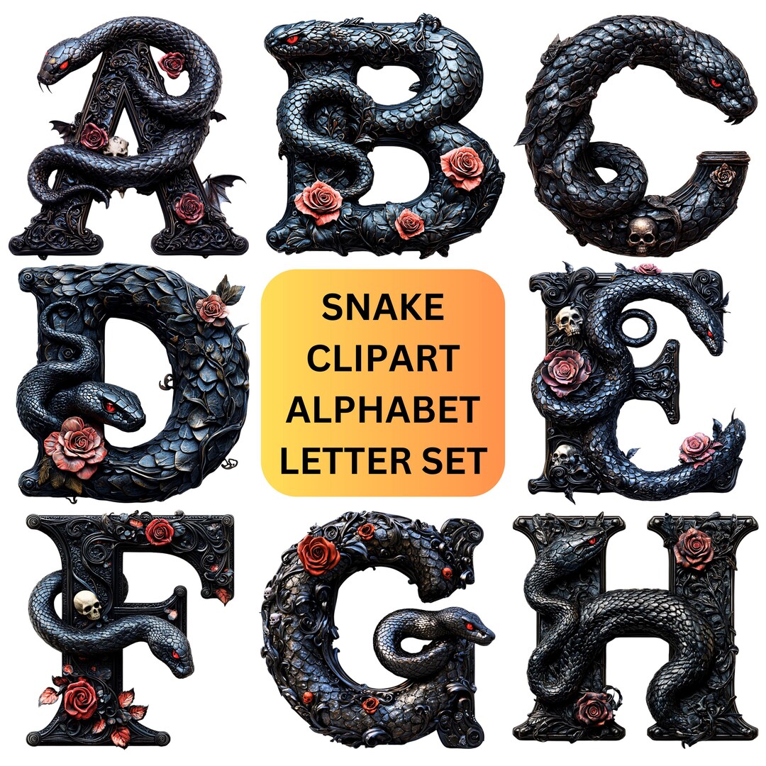 Snake Clipart Alphabet Letters, Mystical Serpent Animal Stickers ...