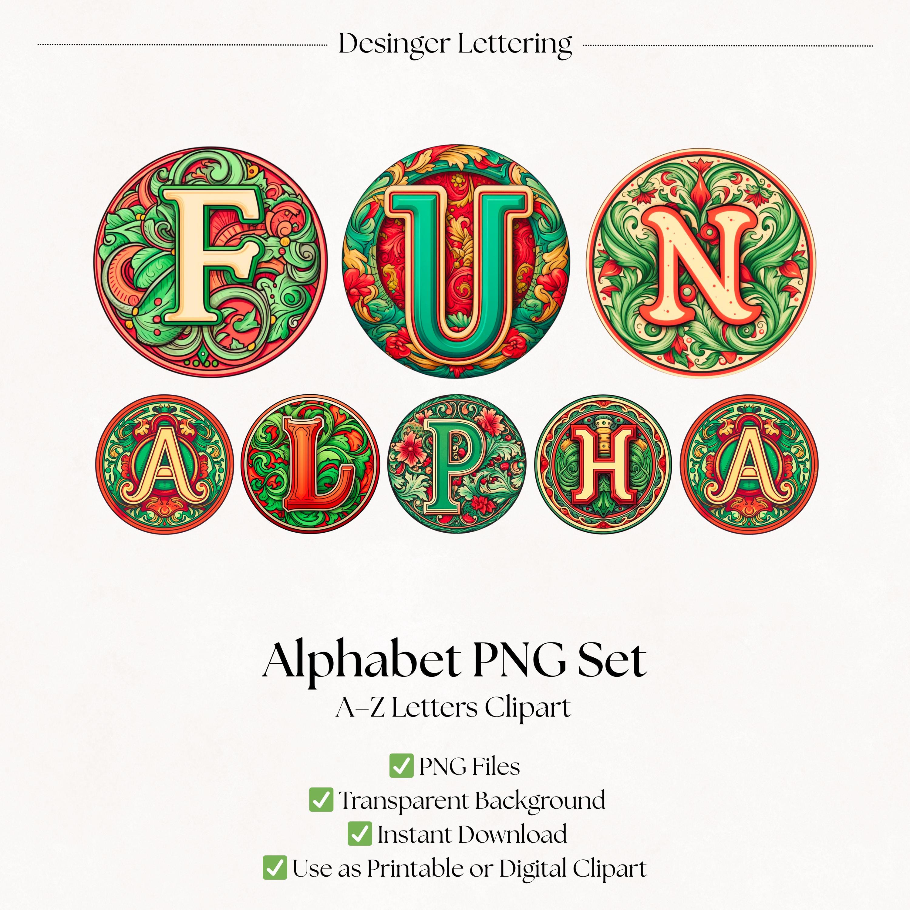 Retro Christmas Clipart Letters | PNG Xmas Alphabet Fonts | Decorative ...